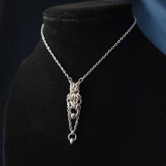 Vintage Victorian Gothic long silver pendant on a small chain necklace - Picture 1 of 10